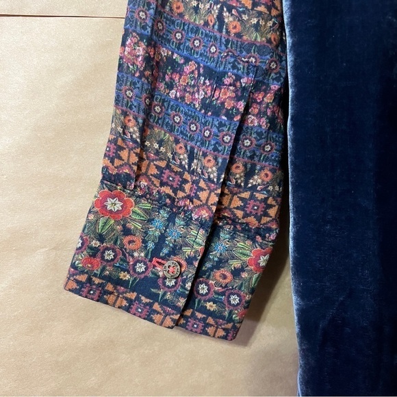 Johnny Was | Floral Button Front Shirt Velvet Back Top Cotton Silk Size XS - Picture 12 of 13